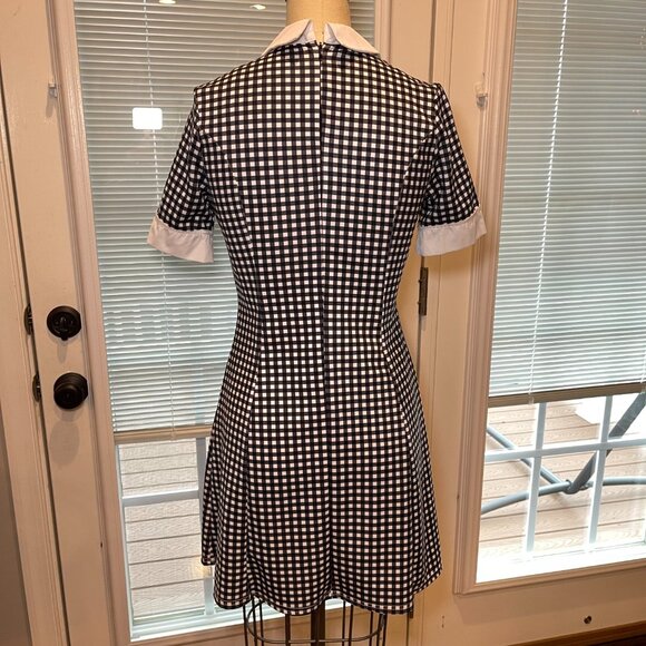 Black White Gingham Mini Dress Contrast Collar Dark Academia Goth XS - Picture 2 of 7